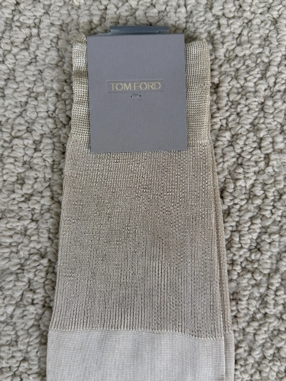 Tom Ford Golden Beige Sheer Silk Blend Knit Over the Calf High Dress Socks